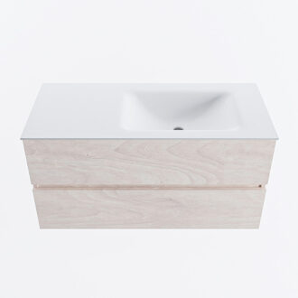Mondiaz VICA 100cm badmeubel onderkast Underlayment 2 lades. Wastafel CLOUD rechts 1 kraangat, kleur Talc.