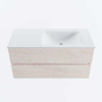 Mondiaz VICA 100cm badmeubel onderkast Underlayment 2 lades. Wastafel CLOUD rechts zonder kraangat, kleur Talc.