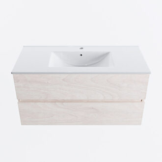 Mondiaz VICA 100cm badmeubel onderkast Underlayment 2 lades. Wastafel DENIA midden 1 kraangat, kleur Glanzend Wit.