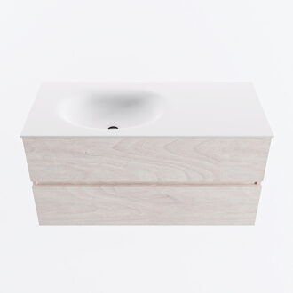 Mondiaz VICA 100cm badmeubel onderkast Underlayment 2 lades. Wastafel MOON links 1 kraangat, kleur Talc.