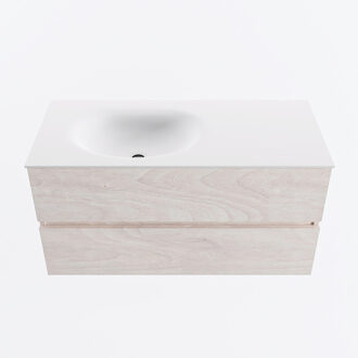 Mondiaz VICA 100cm badmeubel onderkast Underlayment 2 lades. Wastafel MOON links zonder kraangat, kleur Talc.
