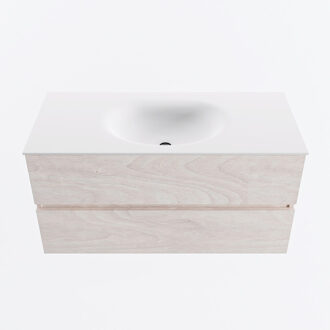 Mondiaz VICA 100cm badmeubel onderkast Underlayment 2 lades. Wastafel MOON midden 1 kraangat, kleur Talc.