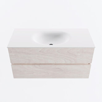 Mondiaz VICA 100cm badmeubel onderkast Underlayment 2 lades. Wastafel MOON midden zonder kraangat, kleur Talc.
