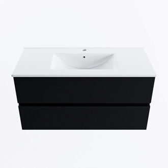 Mondiaz VICA 100cm badmeubel onderkast Urban 2 lades. Wastafel DENIA midden 1 kraangat, kleur Glanzend Wit.