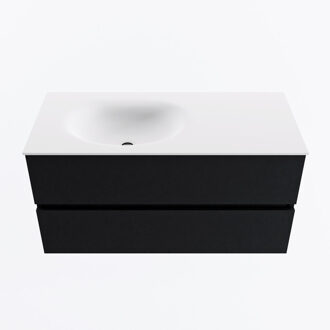 Mondiaz VICA 100cm badmeubel onderkast Urban 2 lades. Wastafel MOON links zonder kraangat, kleur Talc.