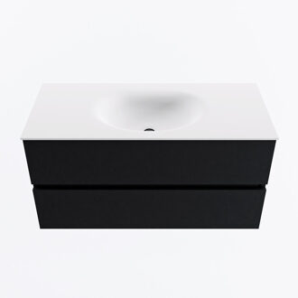 Mondiaz VICA 100cm badmeubel onderkast Urban 2 lades. Wastafel MOON midden zonder kraangat, kleur Talc.