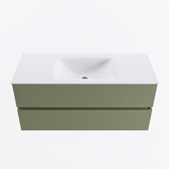 Mondiaz VICA 110cm badmeubel onderkast Army 2 lades. Wastafel CLOUD midden zonder kraangat, kleur Talc.