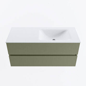 Mondiaz VICA 110cm badmeubel onderkast Army 2 lades. Wastafel CLOUD rechts zonder kraangat, kleur Talc.