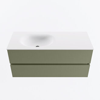 Mondiaz VICA 110cm badmeubel onderkast Army 2 lades. Wastafel MOON links zonder kraangat, kleur Talc.