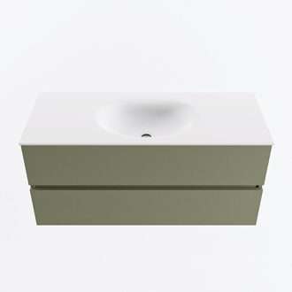 Mondiaz VICA 110cm badmeubel onderkast Army 2 lades. Wastafel MOON midden zonder kraangat, kleur Talc.