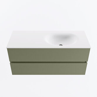 Mondiaz VICA 110cm badmeubel onderkast Army 2 lades. Wastafel MOON rechts zonder kraangat, kleur Talc.