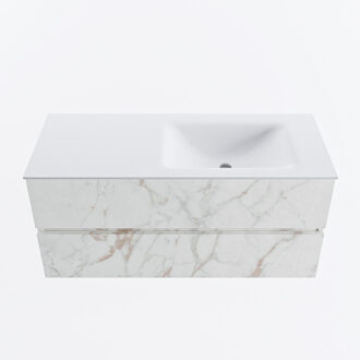Mondiaz VICA 110cm badmeubel onderkast Carrara 2 lades. Wastafel CLOUD rechts 1 kraangat, kleur Talc. Cararra