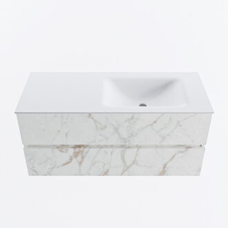Mondiaz VICA 110cm badmeubel onderkast Carrara 2 lades. Wastafel CLOUD rechts zonder kraangat, kleur Talc. Cararra