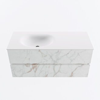 Mondiaz VICA 110cm badmeubel onderkast Carrara 2 lades. Wastafel MOON links zonder kraangat, kleur Talc. Cararra