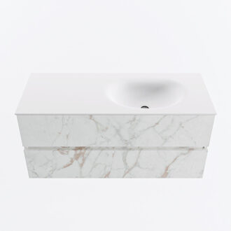 Mondiaz VICA 110cm badmeubel onderkast Carrara 2 lades. Wastafel MOON rechts 1 kraangat, kleur Talc. Cararra