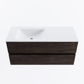 Mondiaz VICA 110cm badmeubel onderkast Dark Brown 2 lades. Wastafel CLOUD links zonder kraangat, kleur Talc.