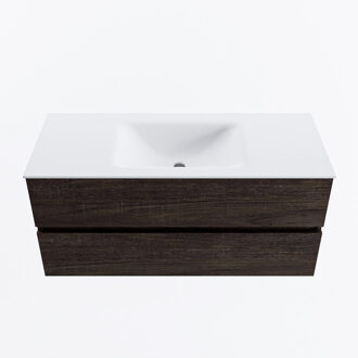 Mondiaz VICA 110cm badmeubel onderkast Dark Brown 2 lades. Wastafel CLOUD midden zonder kraangat, kleur Talc.