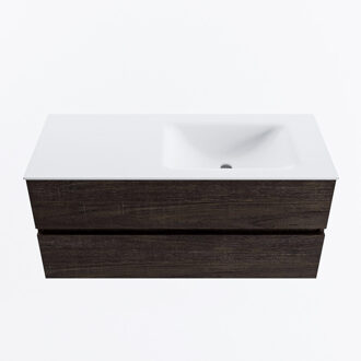 Mondiaz VICA 110cm badmeubel onderkast Dark Brown 2 lades. Wastafel CLOUD rechts 1 kraangat, kleur Talc.
