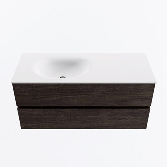 Mondiaz VICA 110cm badmeubel onderkast Dark Brown 2 lades. Wastafel MOON links 1 kraangat, kleur Talc.