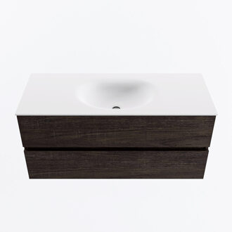 Mondiaz VICA 110cm badmeubel onderkast Dark Brown 2 lades. Wastafel MOON midden 1 kraangat, kleur Talc.