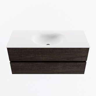 Mondiaz VICA 110cm badmeubel onderkast Dark Brown 2 lades. Wastafel MOON midden zonder kraangat, kleur Talc.
