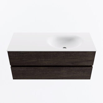 Mondiaz VICA 110cm badmeubel onderkast Dark Brown 2 lades. Wastafel MOON rechts 1 kraangat, kleur Talc.