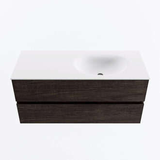 Mondiaz VICA 110cm badmeubel onderkast Dark Brown 2 lades. Wastafel MOON rechts zonder kraangat, kleur Talc.
