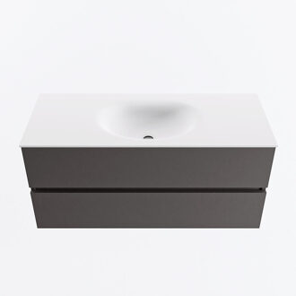 Mondiaz VICA 110cm badmeubel onderkast Dark Grey 2 lades. Wastafel MOON midden 1 kraangat, kleur Talc.