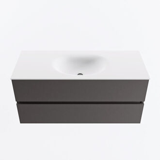 Mondiaz VICA 110cm badmeubel onderkast Dark Grey 2 lades. Wastafel MOON midden zonder kraangat, kleur Talc.