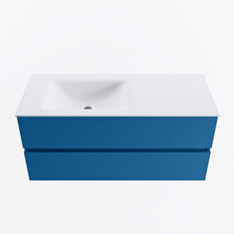 Mondiaz VICA 110cm badmeubel onderkast Jeans 2 lades. Wastafel CLOUD links 1 kraangat, kleur Talc.