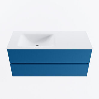 Mondiaz VICA 110cm badmeubel onderkast Jeans 2 lades. Wastafel CLOUD links zonder kraangat, kleur Talc.