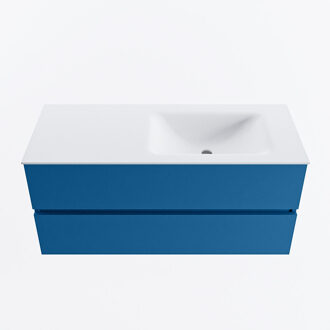 Mondiaz VICA 110cm badmeubel onderkast Jeans 2 lades. Wastafel CLOUD rechts zonder kraangat, kleur Talc.