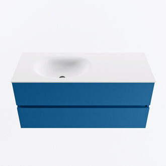 Mondiaz VICA 110cm badmeubel onderkast Jeans 2 lades. Wastafel MOON links 1 kraangat, kleur Talc.