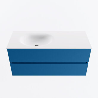 Mondiaz VICA 110cm badmeubel onderkast Jeans 2 lades. Wastafel MOON links zonder kraangat, kleur Talc.