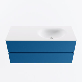 Mondiaz VICA 110cm badmeubel onderkast Jeans 2 lades. Wastafel MOON rechts 1 kraangat, kleur Talc.