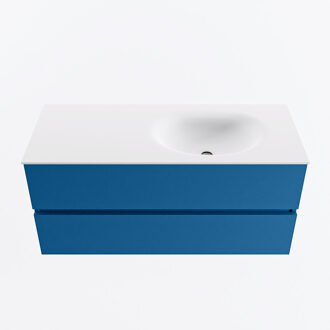 Mondiaz VICA 110cm badmeubel onderkast Jeans 2 lades. Wastafel MOON rechts zonder kraangat, kleur Talc.