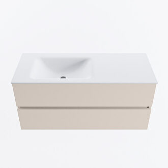 Mondiaz VICA 110cm badmeubel onderkast Linen 2 lades. Wastafel CLOUD links zonder kraangat, kleur Talc.