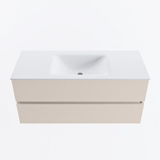 Mondiaz VICA 110cm badmeubel onderkast Linen 2 lades. Wastafel CLOUD midden 1 kraangat, kleur Talc.