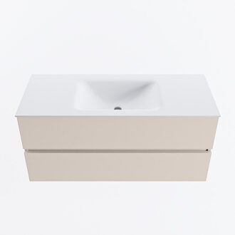 Mondiaz VICA 110cm badmeubel onderkast Linen 2 lades. Wastafel CLOUD midden zonder kraangat, kleur Talc.