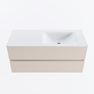 Mondiaz VICA 110cm badmeubel onderkast Linen 2 lades. Wastafel CLOUD rechts zonder kraangat, kleur Talc.