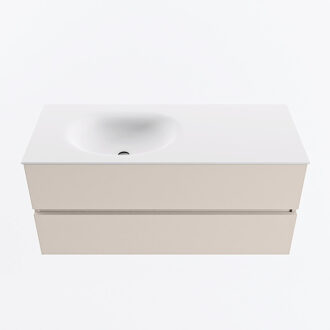 Mondiaz VICA 110cm badmeubel onderkast Linen 2 lades. Wastafel MOON links zonder kraangat, kleur Talc.