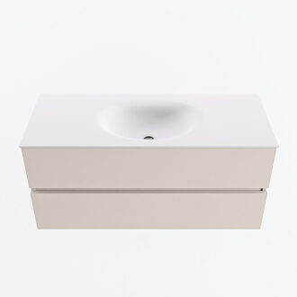 Mondiaz VICA 110cm badmeubel onderkast Linen 2 lades. Wastafel MOON midden 1 kraangat, kleur Talc.
