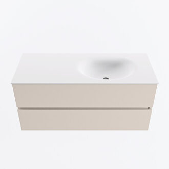 Mondiaz VICA 110cm badmeubel onderkast Linen 2 lades. Wastafel MOON rechts zonder kraangat, kleur Talc.