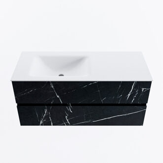 Mondiaz VICA 110cm badmeubel onderkast Marquina 2 lades. Wastafel CLOUD links zonder kraangat, kleur Talc.