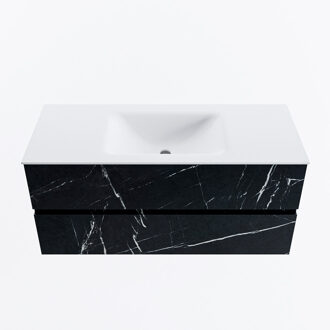 Mondiaz VICA 110cm badmeubel onderkast Marquina 2 lades. Wastafel CLOUD midden 1 kraangat, kleur Talc.