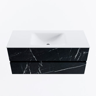 Mondiaz VICA 110cm badmeubel onderkast Marquina 2 lades. Wastafel CLOUD midden zonder kraangat, kleur Talc.