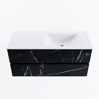 Mondiaz VICA 110cm badmeubel onderkast Marquina 2 lades. Wastafel CLOUD rechts zonder kraangat, kleur Talc.