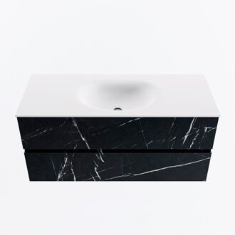 Mondiaz VICA 110cm badmeubel onderkast Marquina 2 lades. Wastafel MOON midden 1 kraangat, kleur Talc.