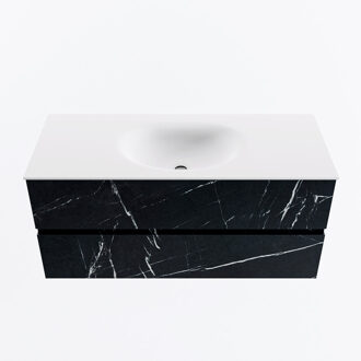 Mondiaz VICA 110cm badmeubel onderkast Marquina 2 lades. Wastafel MOON midden zonder kraangat, kleur Talc.