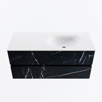 Mondiaz VICA 110cm badmeubel onderkast Marquina 2 lades. Wastafel MOON rechts zonder kraangat, kleur Talc.